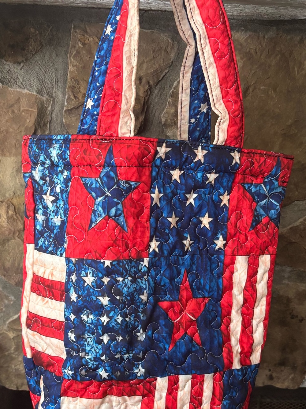 Patriotic Quilted Tote Bag in Red, White & Blue